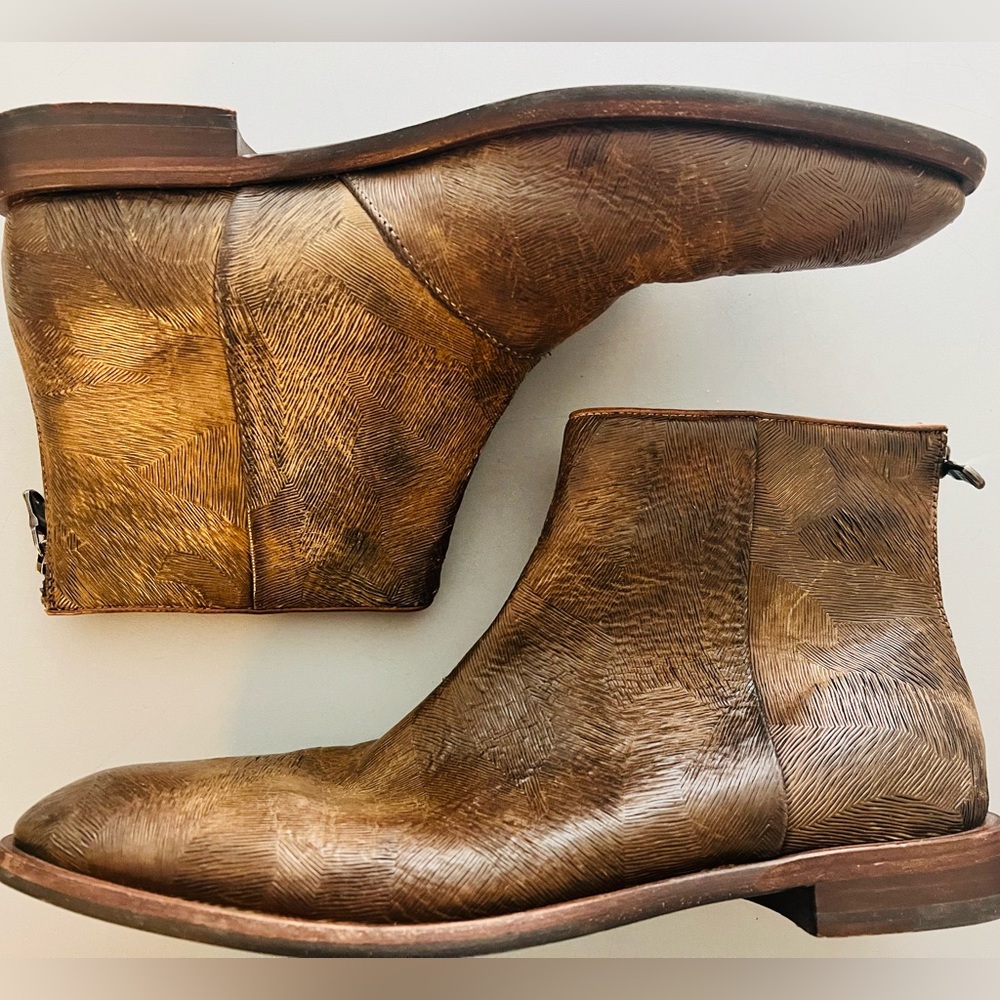 John Varvatos brown leather backzip boots (mens sz 9.5)